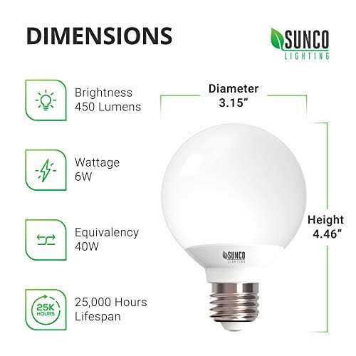 Sunco Lighting G25 LED Globe, 6w=40w, Dimmable, 450 LM - Image 4
