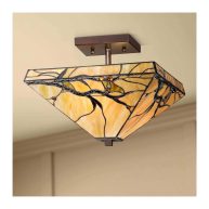 Robert Louis Tiffany Mission Rustic Ceiling Light Semi Flush Mount Fixture 14 Wide Bronze 2-Light Budding Branch Art Glass Shade for Bedroom Kitchen