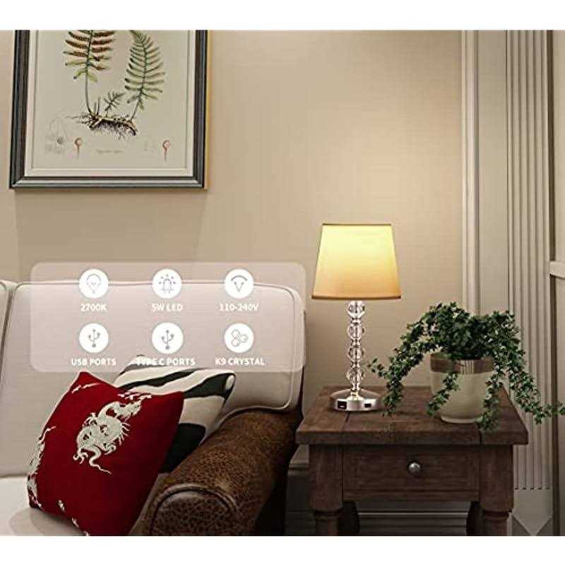 Touch Control Crystal Table Lamp with USB Port 3 Way Dimmable Nightstand 17” Bedside Small Lamps with White Fabric Shade for Bedroom - Image 5