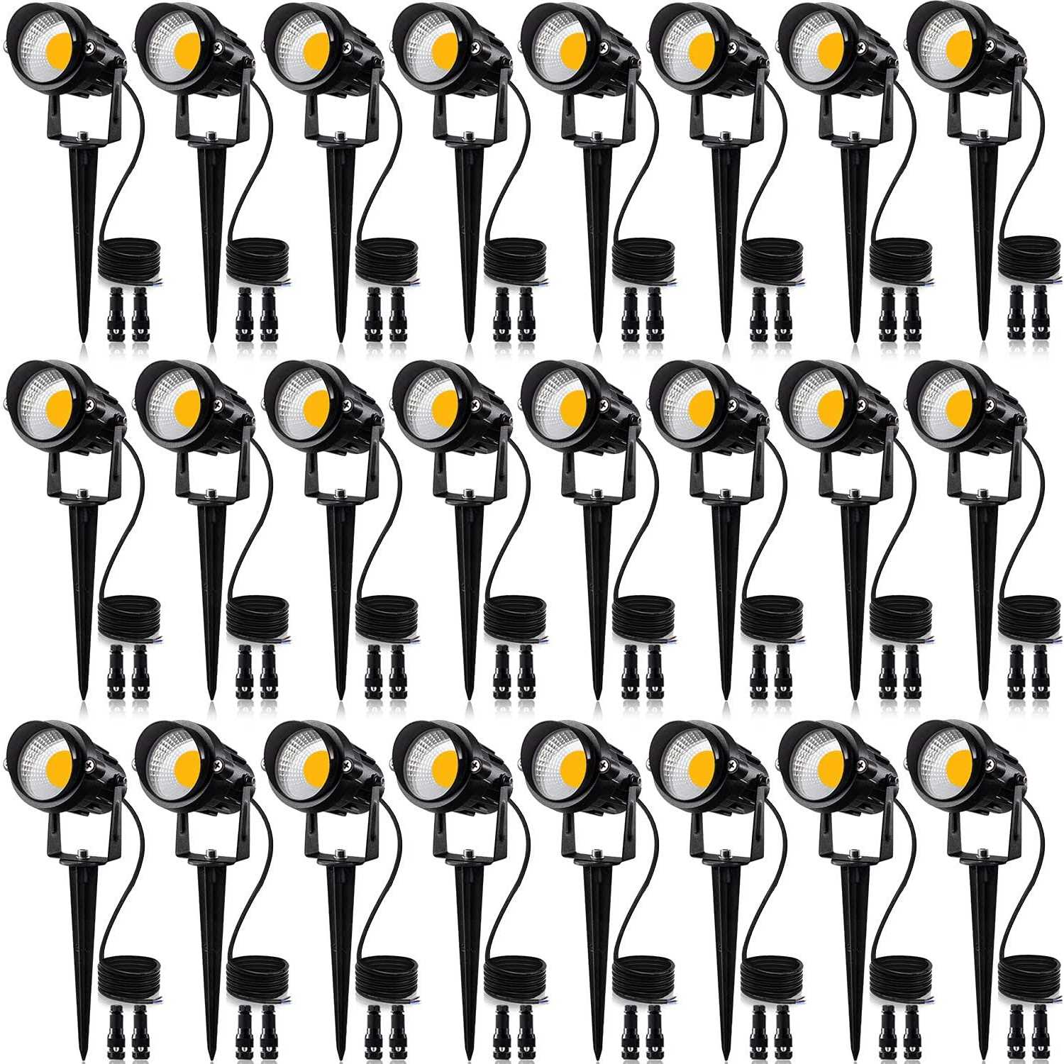 Sunvie 24 Pack Low Voltage Landscape Lights LED 12W Landscape Lighting with connectors Ac/dc 12v-24v Outdoor Spotlight Ip65 Waterproof Tree Flag