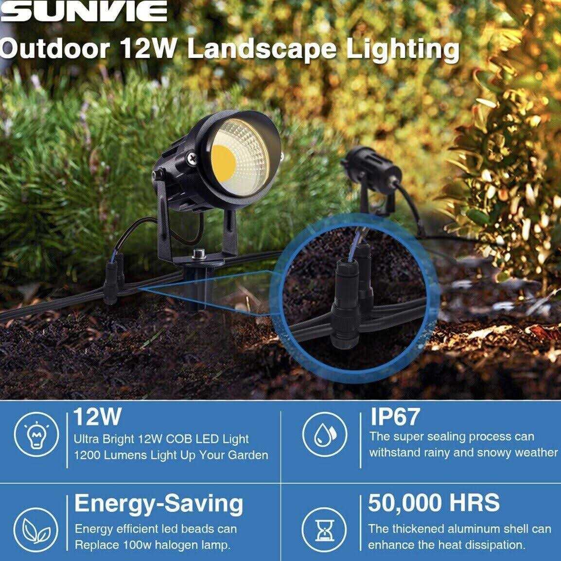 Sunvie 24 Pack Low Voltage Landscape Lights LED 12W Landscape Lighting with connectors Ac/dc 12v-24v Outdoor Spotlight Ip65 Waterproof Tree Flag - Image 5