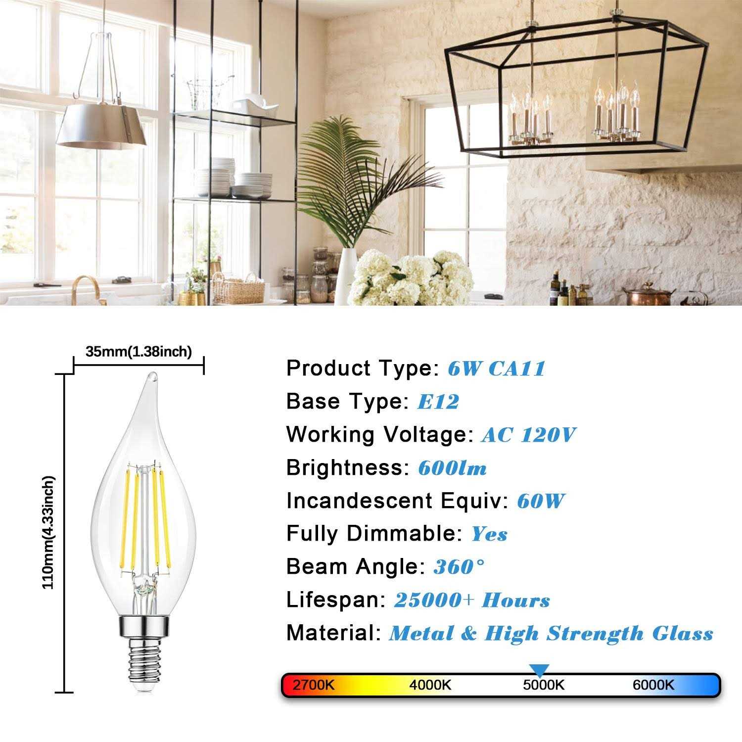 TOBUSA Dimmable E12 Candelabra LED Bulbs 60 Watt Incandescent Equivalent - Image 2