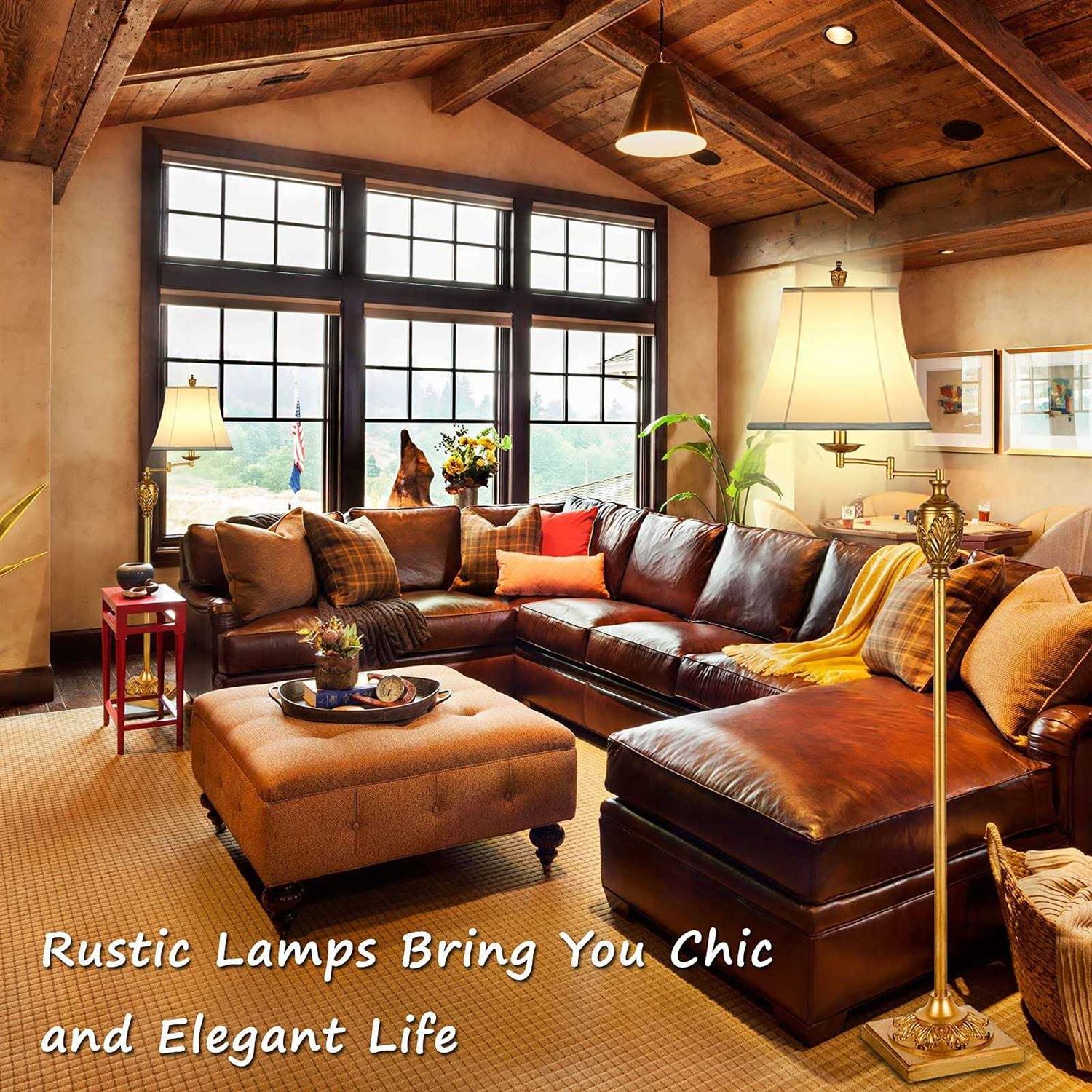 Traditional LED Floor Lamp with 350° Adjustable Swing arm Lamp – Vintage Pole Lamp Swing arm for Living Room, Bedroom and Office – Rustic Upright - Image 2