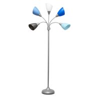 Simple Designs 67 Contemporary Multi Head Medusa 5 Light Adjustable Gooseneck Silver Floor Lamp with Blue