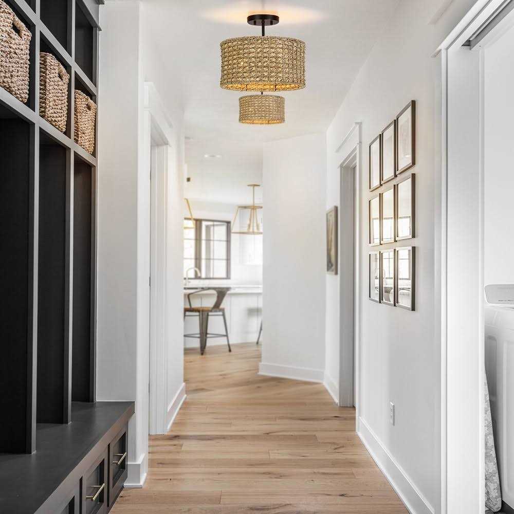 True Fine 13.6 in. 2-Light Natural Rattan Semi-Flush Mount Ceiling Light with Black Canopy - Image 4