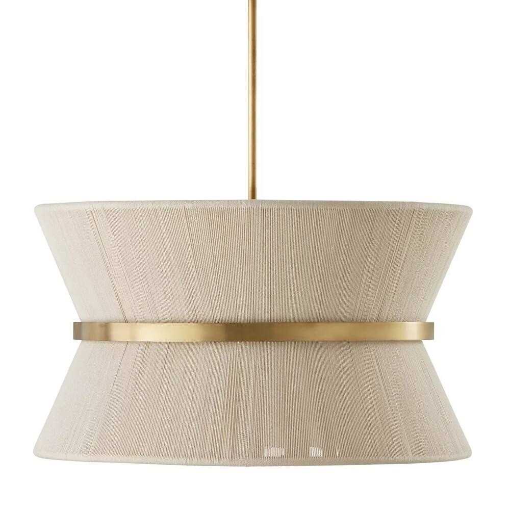RRTYO 8-Light Patinaed Brass/ Bleached Natural Rope Fabric Tapered String Drum Chandelier - Image 4