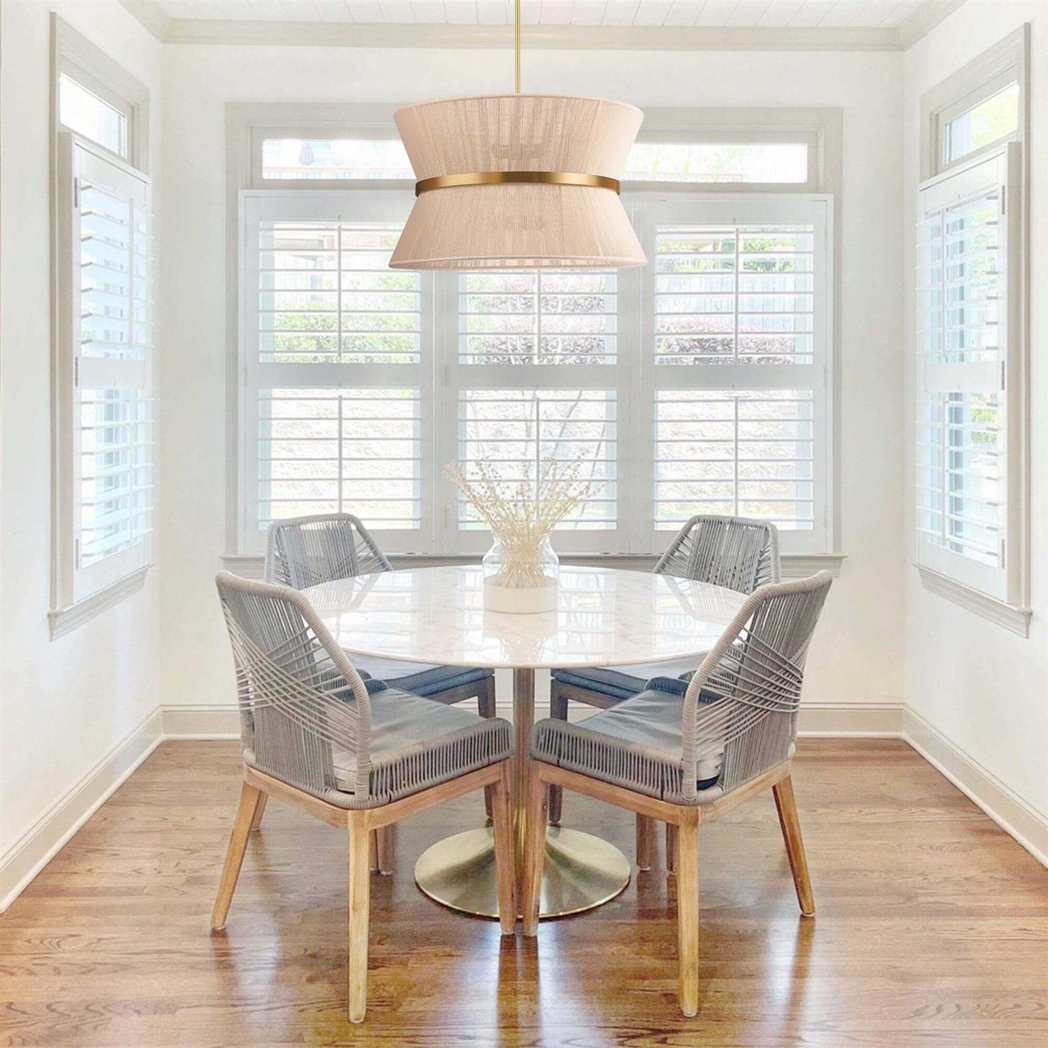 RRTYO 8-Light Patinaed Brass/ Bleached Natural Rope Fabric Tapered String Drum Chandelier - Image 5