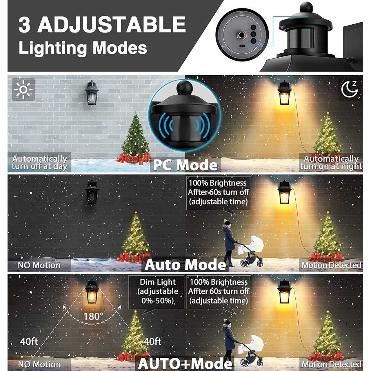 Vdkk Outdoor Lights with Outlet 3 Lighting Modes Motion Sensor Porch Light - Image 4