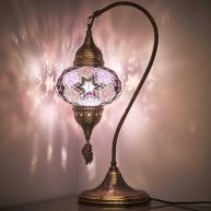 Turkish Moroccan Tiffany Style Handmade Colorful Mosaic Table Desk Bedside Night Swan Neck Lamp Light Lampshade with Metal Body and Hanging Metal