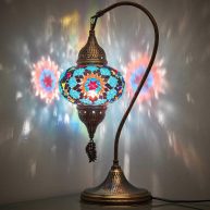 Turkish Moroccan Tiffany Style Handmade Colorful Mosaic Table Desk Bedside Night Swan Neck Lamp Light Lampshade with Metal Body and Hanging Metal