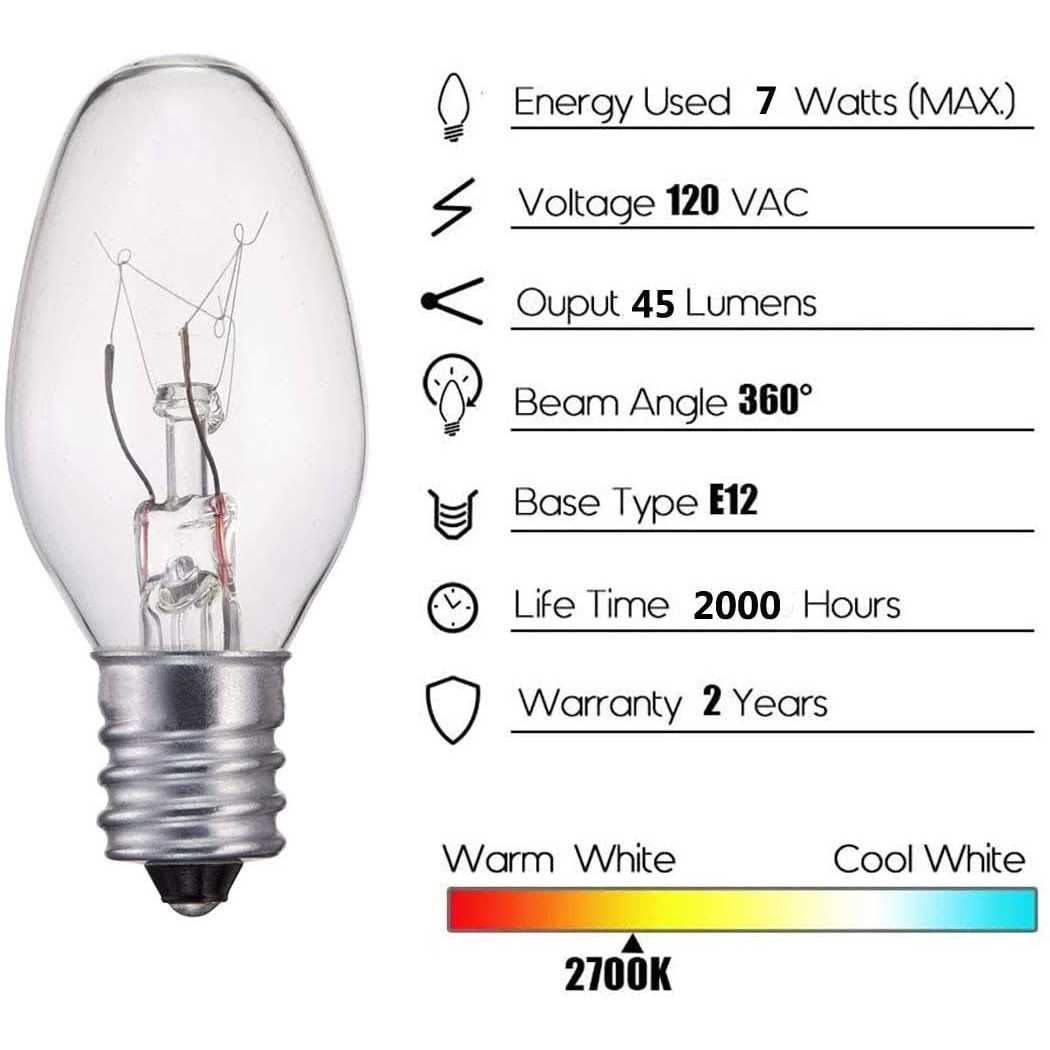 WokHok 7 Watt Night Light Bulb and Salt Lamps Replacement Bulbs,C7/7 Watt/120 V/45 Lumen,E12 Candelabra Base Clear Glass Incandescent Bulbs,12 Pack - Image 3