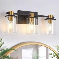 stambord 3 Light Bathroom Vanity Light, Black and Gold Light Fixtures