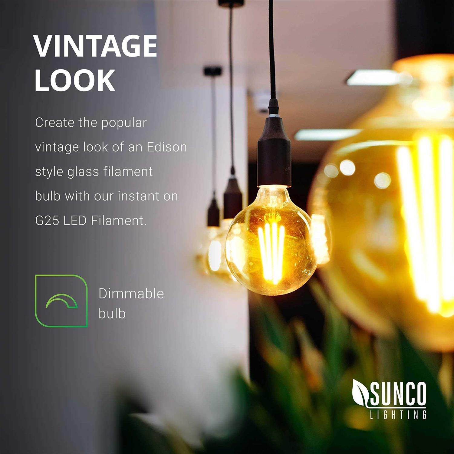 Sunco Lighting Sunco 10 Pack G25 Globe Light Bulbs LED Edison Vanity Light Bulbs for Bathroom - Image 2