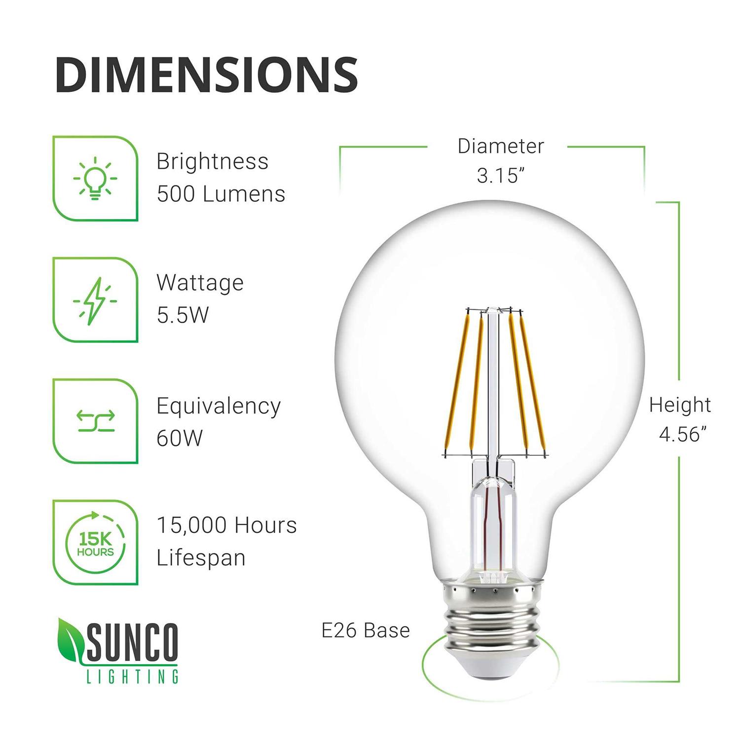 Sunco Lighting Sunco 10 Pack G25 Globe Light Bulbs LED Edison Vanity Light Bulbs for Bathroom - Image 3