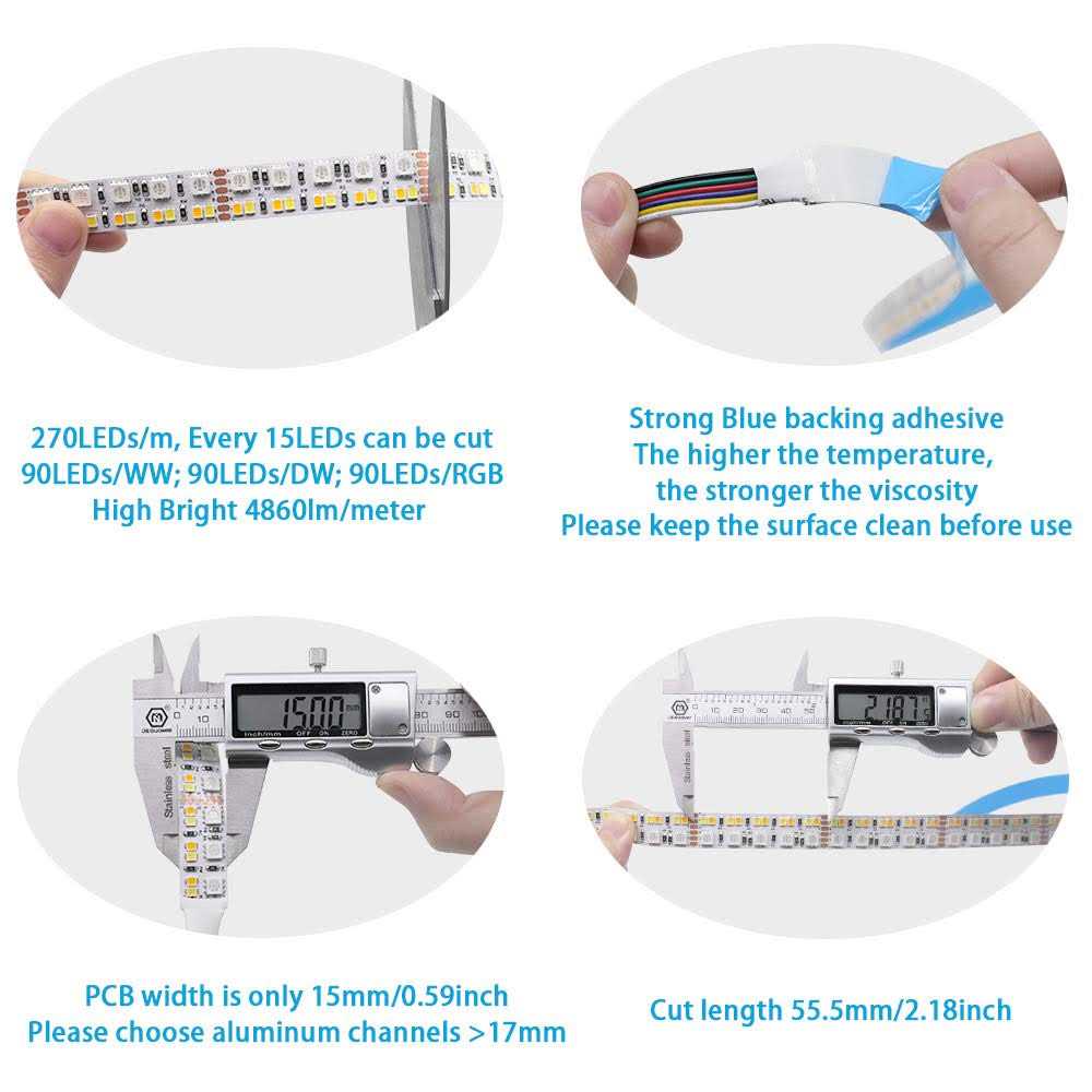SuperlightingLED brightest rgb+cct flexible led strip lights 270leds/meter 5050 rgb + 2835 warm white daylight white double row super bright r - Image 3