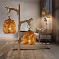 scenekoy 65 high farmhouse rustic country cottage floor lamp tree trunk faux wood column brown finish wicker drum shade decor for liv