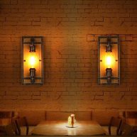 Rustic Industrial Wooden and Iron Flush Mount Wall Light Sconce