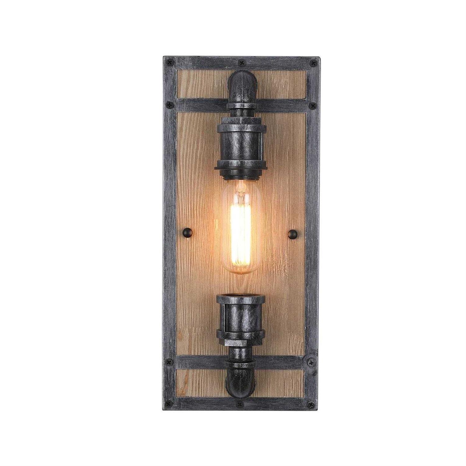 Rustic Industrial Wooden and Iron Flush Mount Wall Light Sconce - Image 5