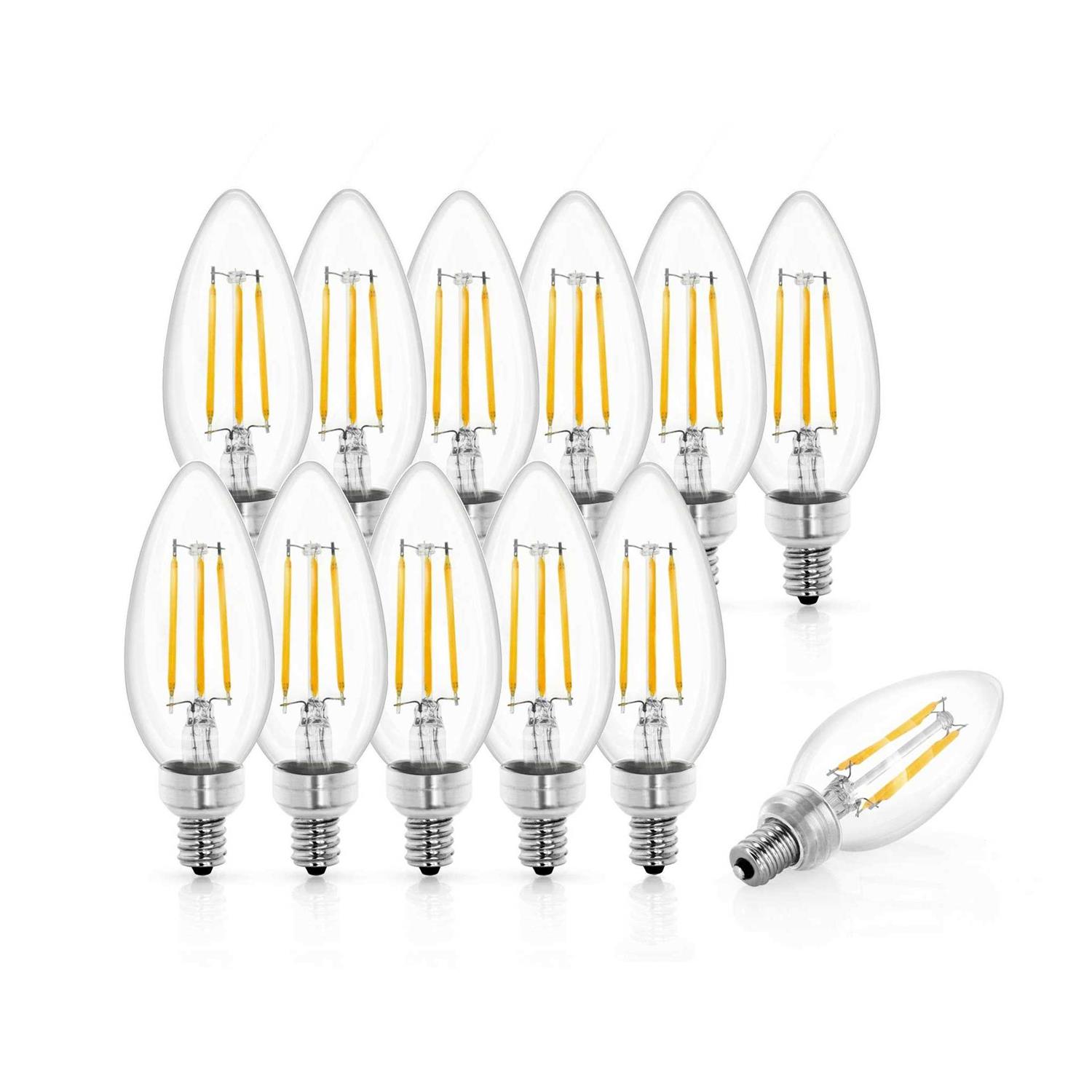 Tenergy LED Candelabra Bulbs Dimmable 4W Warm White Soft White E12 Base Decorative B11/c37 Filament Candle Bulbs