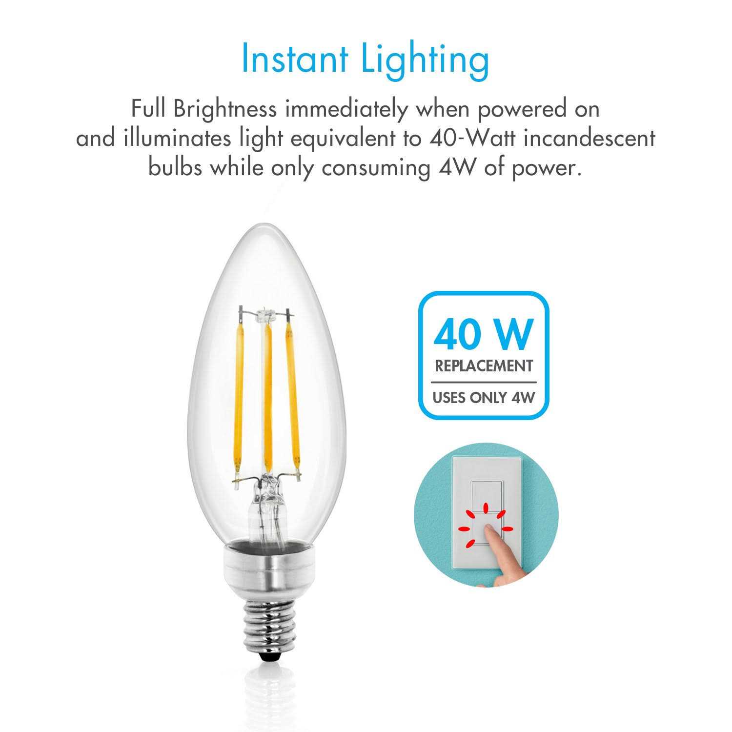 Tenergy LED Candelabra Bulbs Dimmable 4W Warm White Soft White E12 Base Decorative B11/c37 Filament Candle Bulbs - Image 5