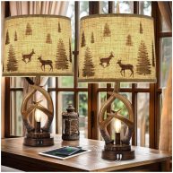 Scenekoy Rustic Farmhouse Antlers Table Lamp Set of 2 with Nightlight Dual USB Ports