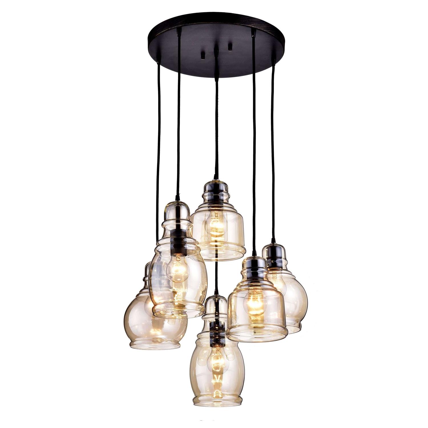 The Lighting Store Mariana Cognac Glass Antique Black and Round Base 6-light Pendant - Image 4