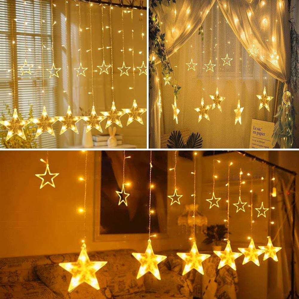 Tofu Star Curtain Lights 138 Led 12 Stars Remote Window Curtain String Lights Plug In With 8 Flashing Modes Decoration For Christmas - Image 2