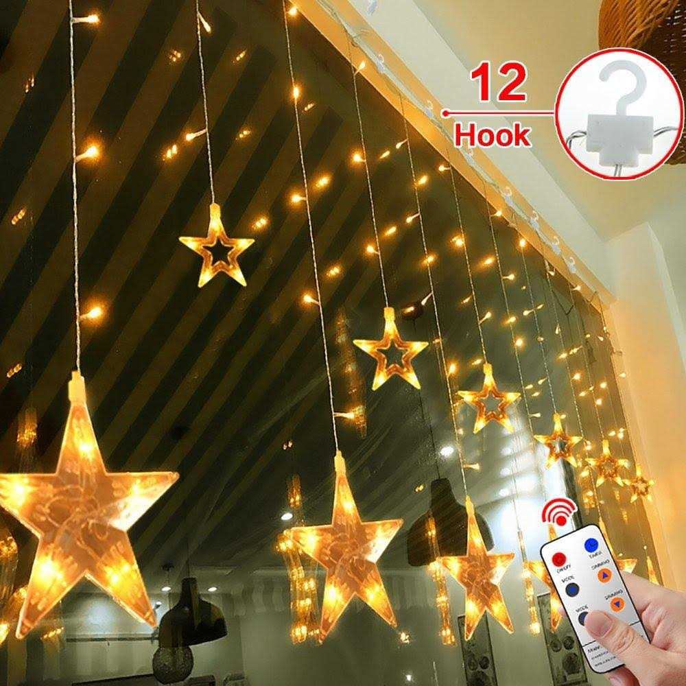 Tofu Star Curtain Lights 138 Led 12 Stars Remote Window Curtain String Lights Plug In With 8 Flashing Modes Decoration For Christmas - Image 3