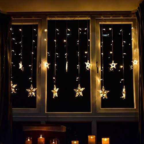 Tofu Star Curtain Lights 138 Led 12 Stars Remote Window Curtain String Lights Plug In With 8 Flashing Modes Decoration For Christmas - Image 4
