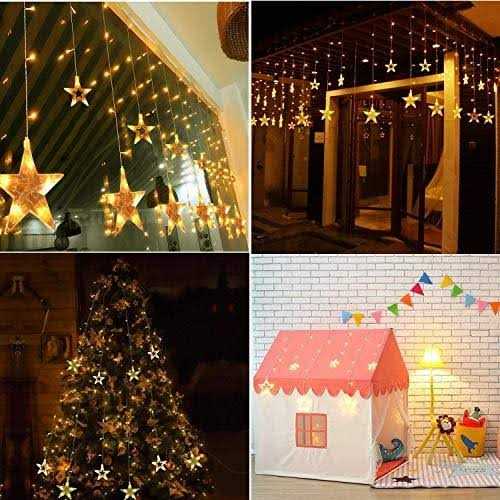 Tofu Star Curtain Lights 138 Led 12 Stars Remote Window Curtain String Lights Plug In With 8 Flashing Modes Decoration For Christmas - Image 5