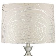 Springcrest Off-White with Silver Circles Medium Drum Lamp Shade 15 Top x 16 Bottom x 11 High Replacement with Harp and Finial