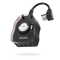 Tiffcofio Outdoor Timer Outlet, 24 Hour Mechanical Outdoor Timer for Lights, Outdoor Light Timer Waterproof, 2 Grounded Outlets for Home and Garden
