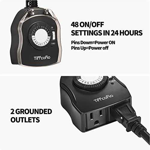 Tiffcofio Outdoor Timer Outlet, 24 Hour Mechanical Outdoor Timer for Lights, Outdoor Light Timer Waterproof, 2 Grounded Outlets for Home and Garden - Image 3