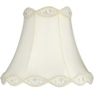 Springcrest Cream Scalloped Gallery Medium Bell Lamp Shade 7 Top x 14 Bottom x 12.5 High Replacement with Harp and Finial