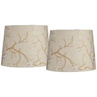 Springcrest Set of 2 Drum Print Lamp Shades Flower Medium 14 Top x 16 Bottom x 11.5 High Spider with Replacement Harp and Finial