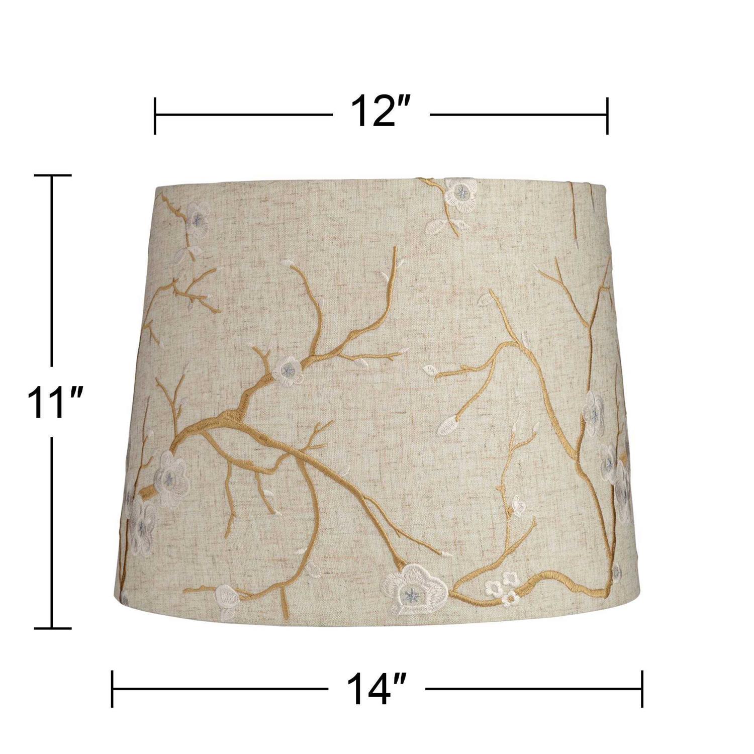 Springcrest Beige Plum Flower Embroidery Drum Shade 12x14x11 - Image 3