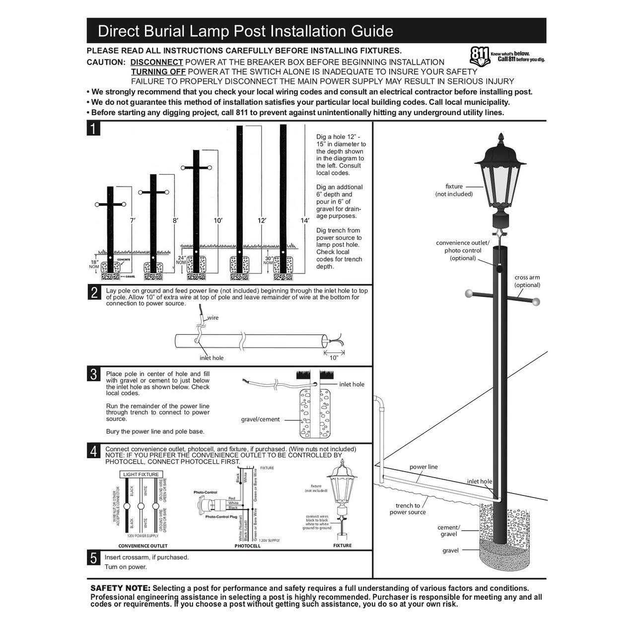 submitnewspa 7-ft Direct Burial Lamp Post w/ Outlet and Dusk to Dawn Photo Sensor Black 93T12 - Image 3