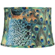 Springcrest Peacock Print Drum Lamp Shade 14x16x11
