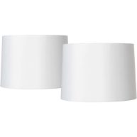 Springcrest Set of 2 Drum Lamp Shades White Fabric Medium 13 Top x 14 Bottom x 10 High Spider Replacement Harp and Finial Fitting