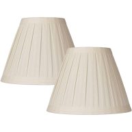 Springcrest Set of 2 Creme Linen Box Pleated Medium Drum Lamp Shades 7 Top x 14 Bottom x 11 High Replacement with Harp and Finial
