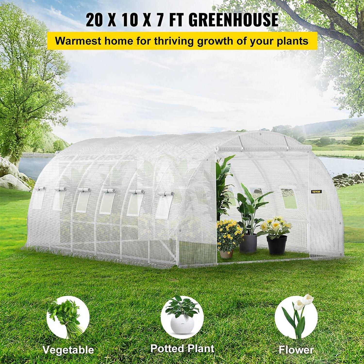 VEVOR Walk-in Tunnel Greenhouse 20 x 10 x 7 ft Portable Plant Hot House w/Zippered Door - Image 3