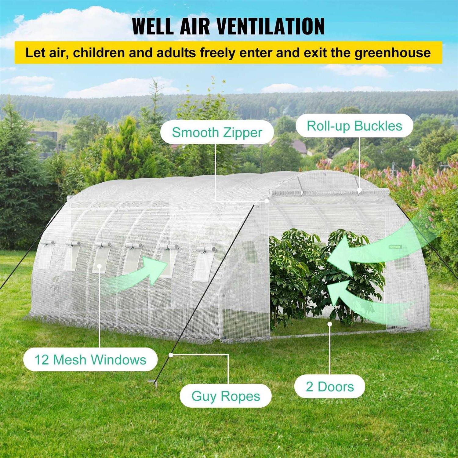 VEVOR Walk-in Tunnel Greenhouse 20 x 10 x 7 ft Portable Plant Hot House w/Zippered Door - Image 5
