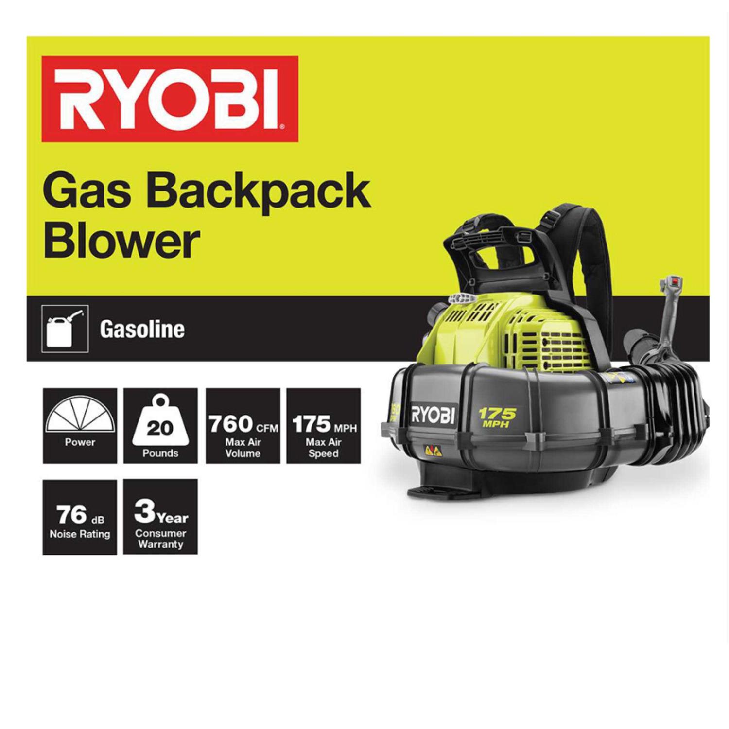 RYOBI 175 MPH 760 CFM 38cc Gas Backpack Leaf Blower - Image 5
