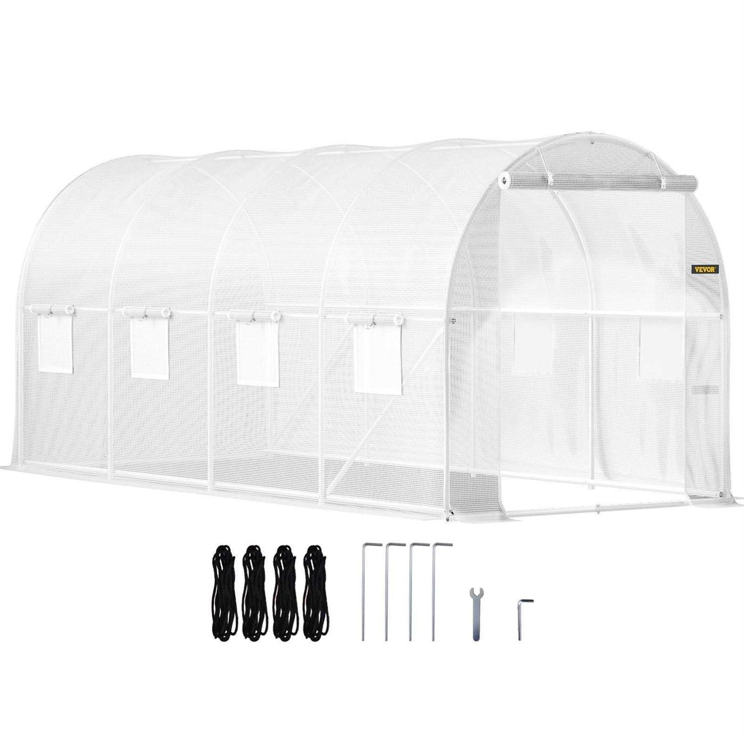 VEVOR Walk-in Tunnel Greenhouse 15 x 7 x 7 ft Portable Plant Hot House w/ Zippered Door