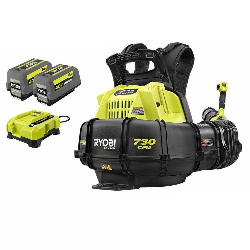 RYOBI 40V HP Brushless Whisper Series 165 MPH 730 CFM Cordless Battery Backpack Blower with 6.0 Ah Batteries and Charger