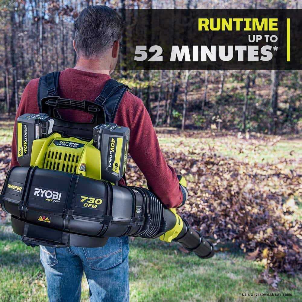 RYOBI 40V HP Brushless Whisper Series 165 MPH 730 CFM Cordless Battery Backpack Blower with 6.0 Ah Batteries and Charger - Image 4