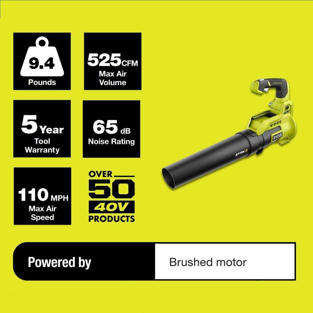 RYOBI 110 MPH 525 CFM 40-Volt Lithium-Ion Cordless Jet Fan Leaf Blower - Image 2