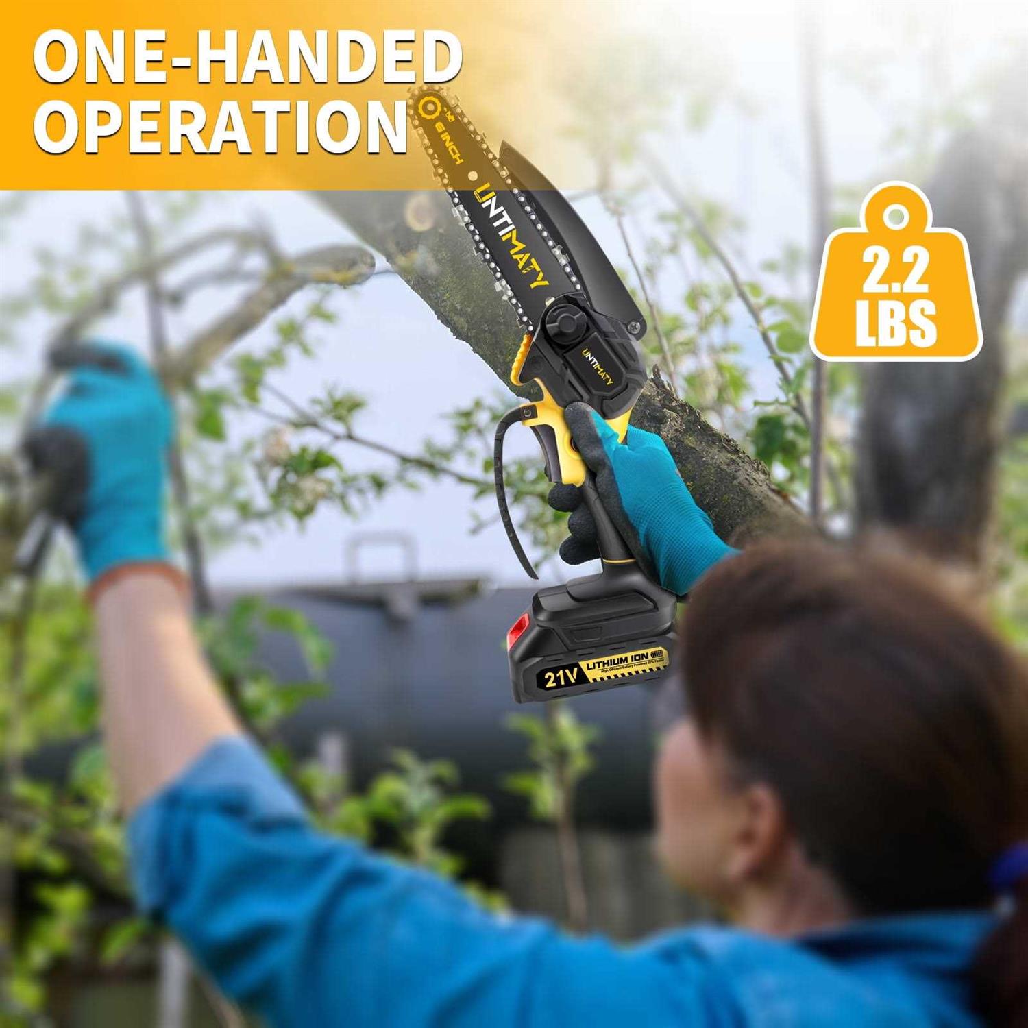 Untimaty Mini Cordless Chainsaw 6-Inch Battery Powered Chain Saws with 2 Batteries 2 Chains - Image 2