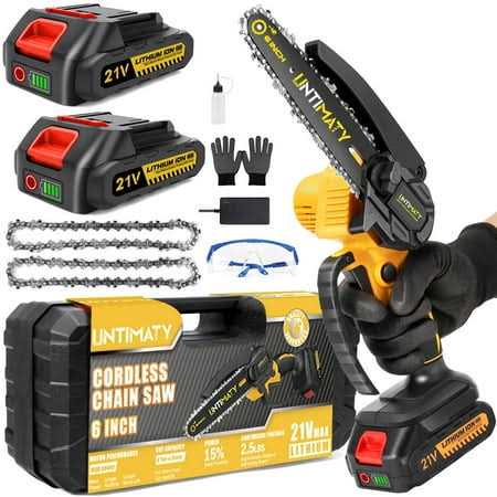 Untimaty Mini Cordless Chainsaw 6-Inch Battery Powered Chain Saws with 2 Batteries 2 Chains - Image 3