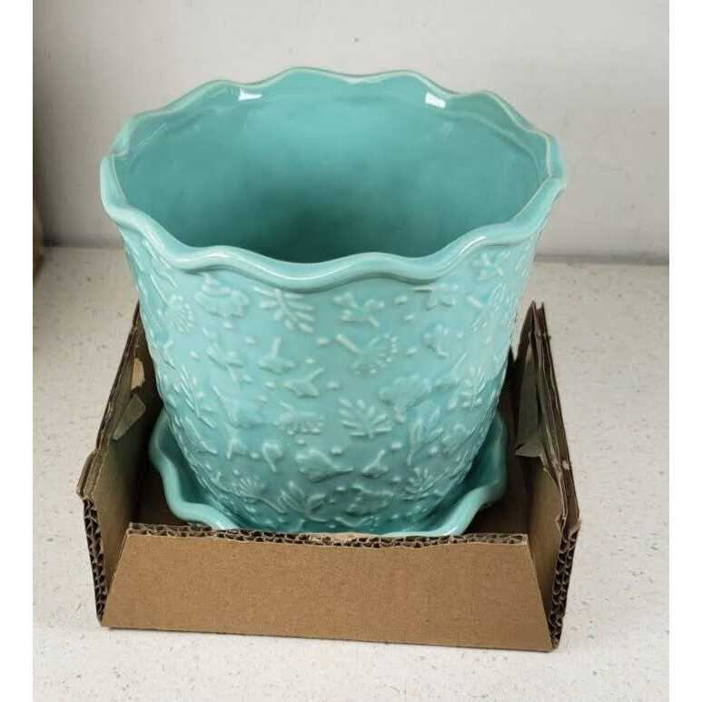 The Pioneer Woman Embossed Daisy Teal Planter - Image 5